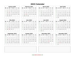 blank calendar 2023 with notes landscape