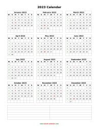 Blank Calendar 2023 (one page, vertical, space for notes)