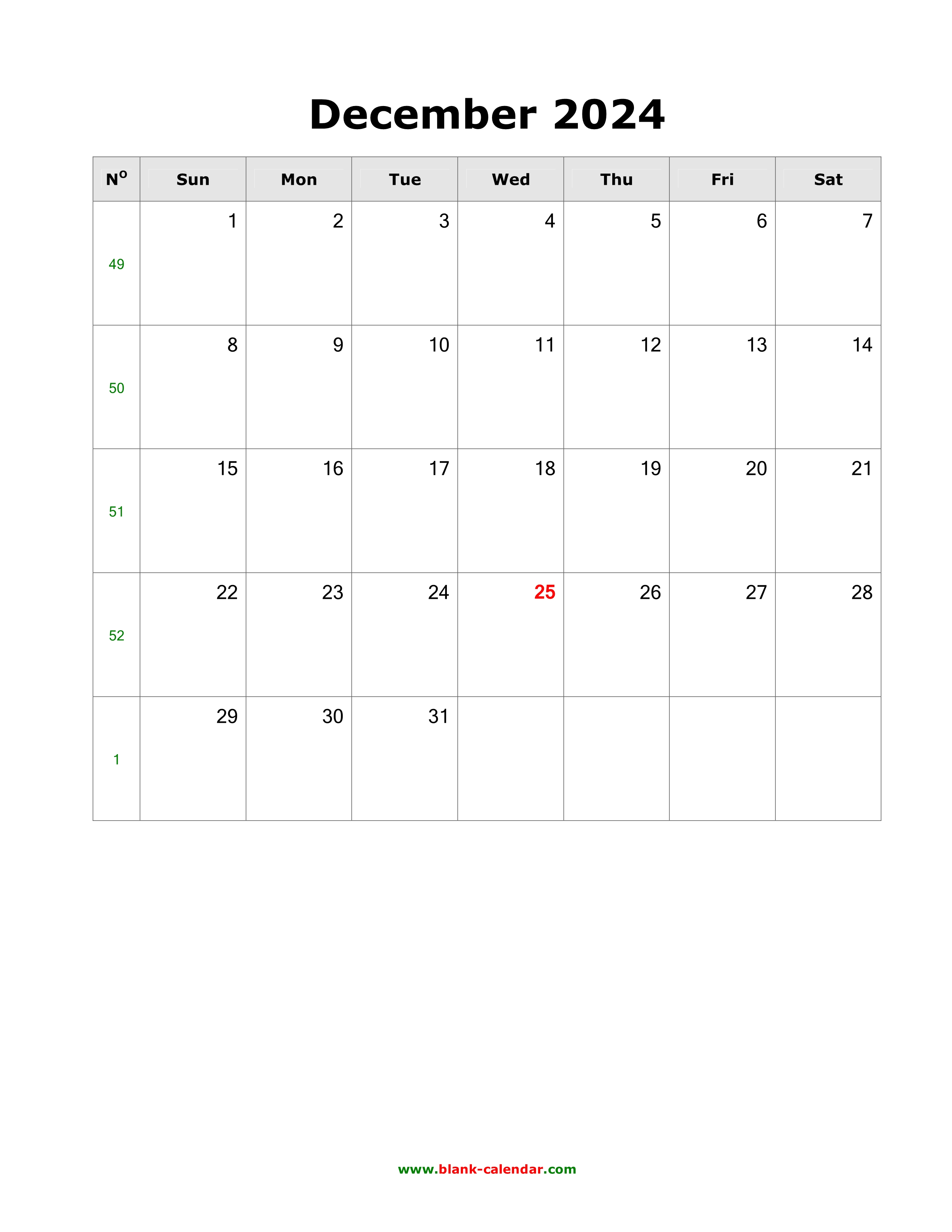 Download December 2024 Blank Calendar (vertical)