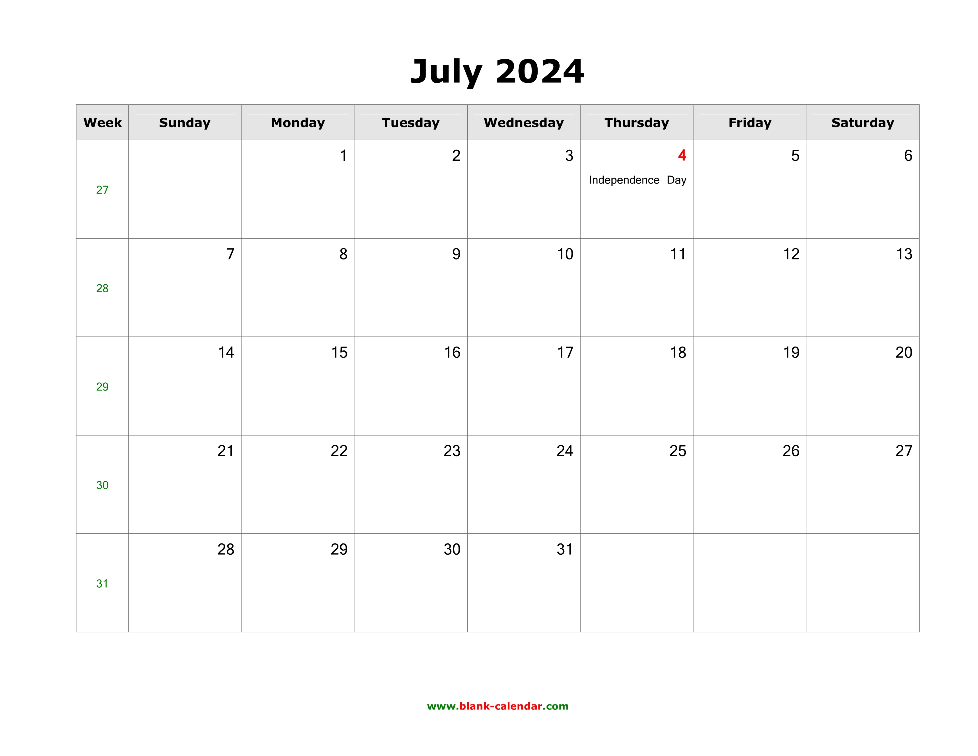 July 2024 Blank Calendar Free Download Calendar Templates