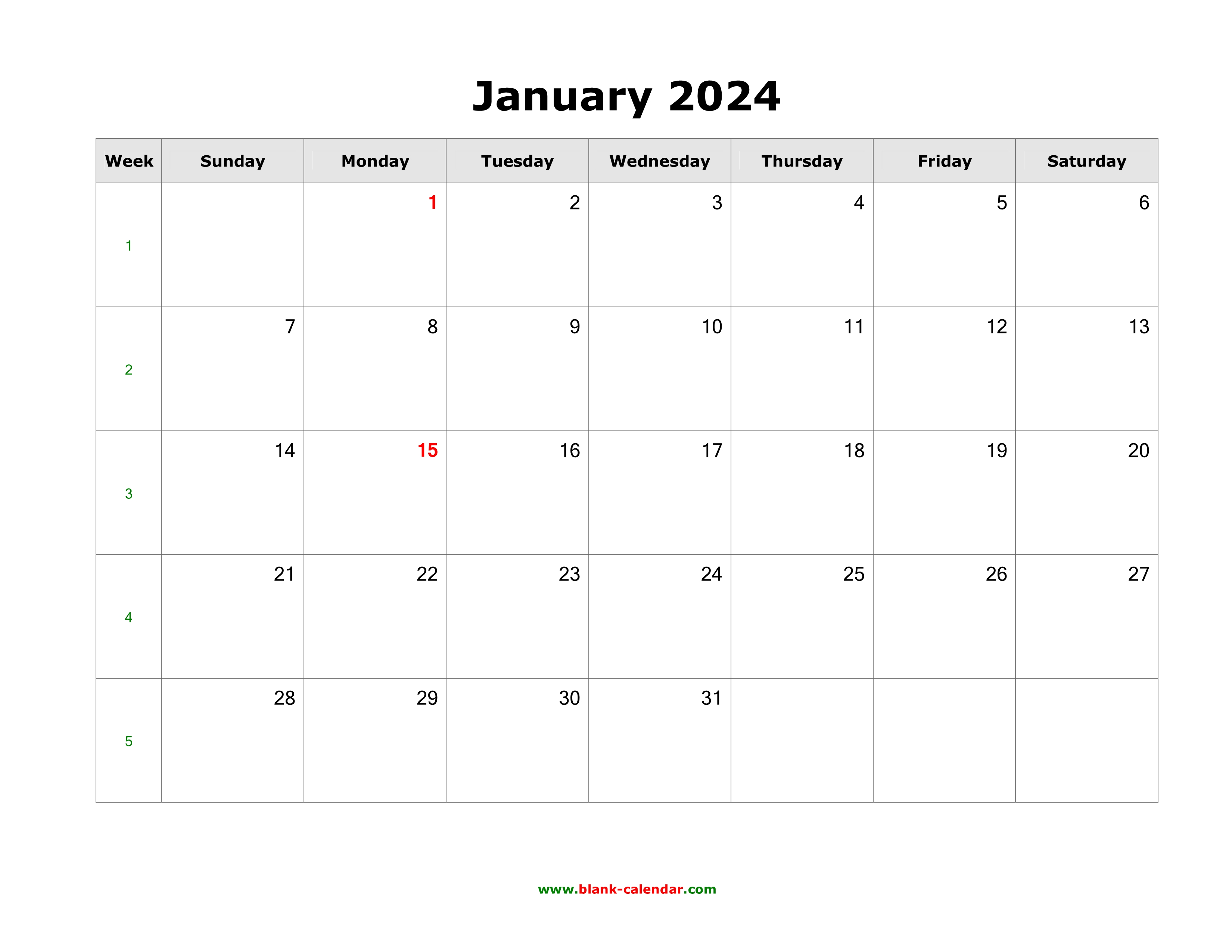 Download Blank Calendar 2024 (12 pages, one month per page, horizontal)