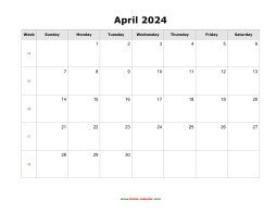 April 2024 Blank Calendar with US Holidays (horizontal)