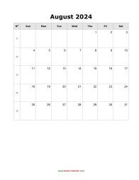 blank august holidays calendar 2024 portrait