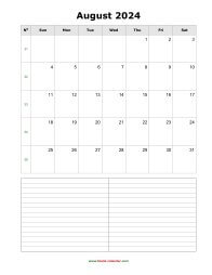 blank august calendar 2024 with notes portrait