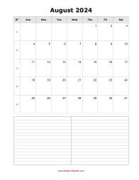 blank august calendar 2024 with notes portrait