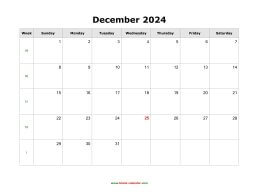 blank december calendar 2024 landscape