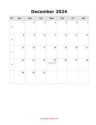 blank december holidays calendar 2024 portrait