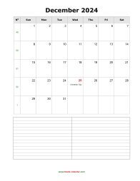 December 2024 Blank Calendar (vertical, space for notes)