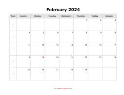 February 2024 Blank Calendar (horizontal)