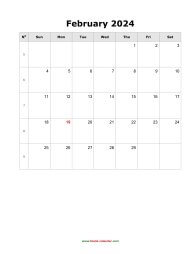 February 2024 Blank Calendar (vertical)