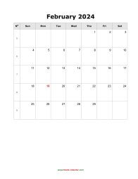blank february calendar 2024 portrait