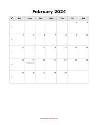 February 2024 Blank Calendar (US Holidays, vertical)