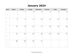blank january calendar 2024 landscape