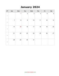 January 2024 Blank Calendar (vertical)