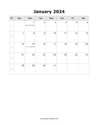 January 2024 Blank Calendar (US Holidays, vertical)