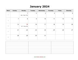 january 2024 blank calendar calendar notes blank landscape