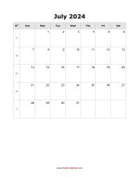 July 2024 Blank Calendar (vertical)