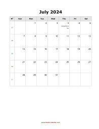 July 2024 Blank Calendar (US Holidays, vertical)