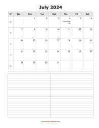 July 2024 Blank Calendar (vertical, space for notes)