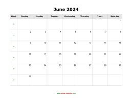 June 2024 Blank Calendar with US Holidays (horizontal)