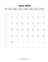 June 2024 Blank Calendar (US Holidays, vertical)