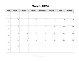 March 2024 Blank Calendar (horizontal)