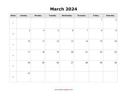 blank march holidays calendar 2024 landscape