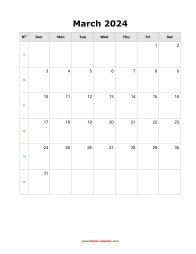 blank march holidays calendar 2024 portrait