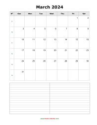 March 2024 Blank Calendar (vertical, space for notes)