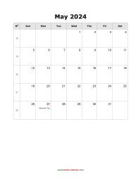 May 2024 Blank Calendar (US Holidays, vertical)