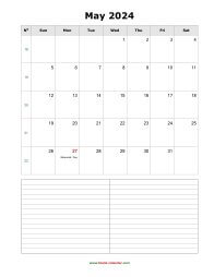 blank may calendar 2024 with notes portrait