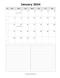 Blank Calendar 2024 (12 pages, vertical, space for notes)
