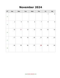 November 2024 Blank Calendar (vertical)
