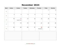 november 2024 blank calendar calendar notes blank landscape