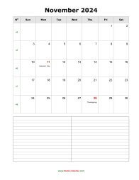 November 2024 Blank Calendar (vertical, space for notes)