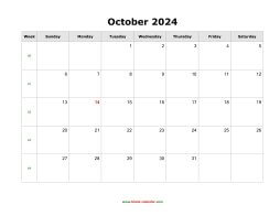 October 2024 Blank Calendar (horizontal)