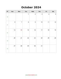 October 2024 Blank Calendar (vertical)