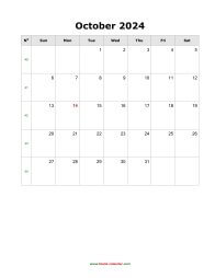 blank october calendar 2024 portrait