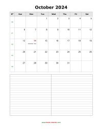 October 2024 Blank Calendar (vertical, space for notes)