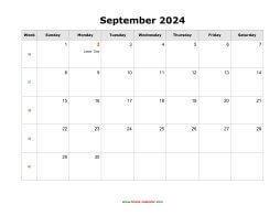 September 2024 Blank Calendar with US Holidays (horizontal)