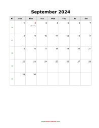 September 2024 Blank Calendar (US Holidays, vertical)