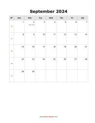 blank september holidays calendar 2024 portrait