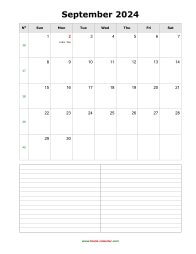 blank september calendar 2024 with notes portrait