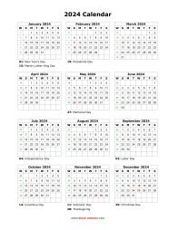 Blank Calendar 2024 (US Holidays, one page, vertical)