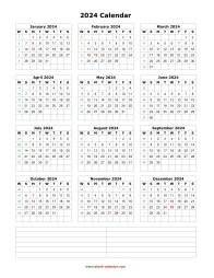 Blank Calendar 2024 (one page, vertical, space for notes)