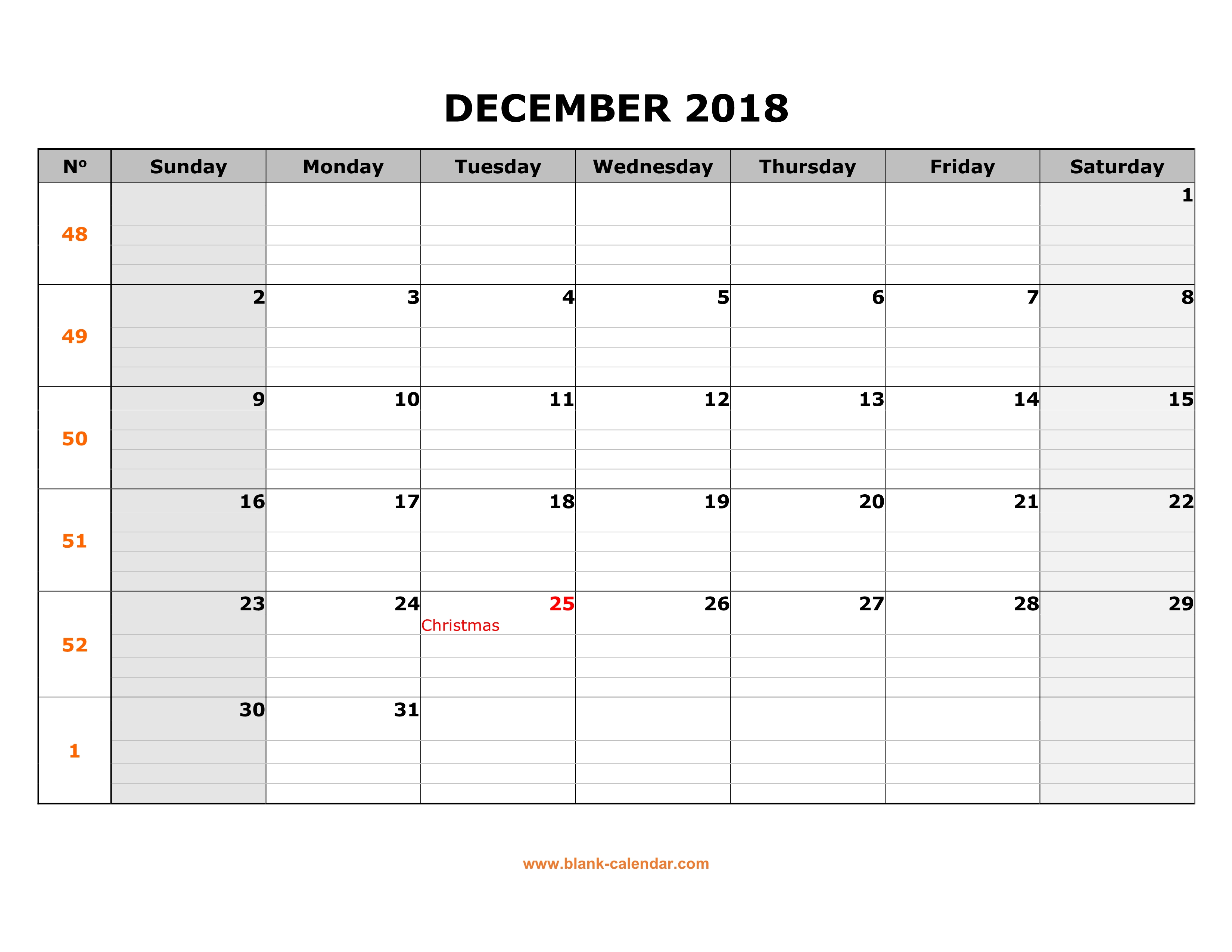 Editable Calendar December 2018