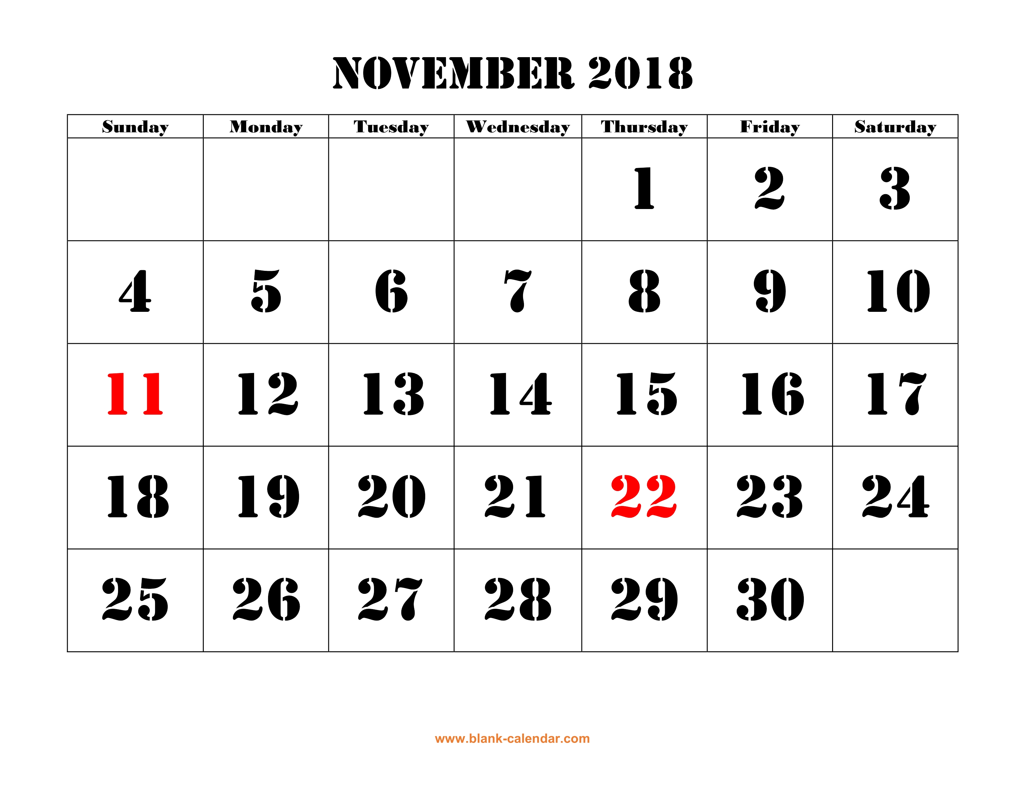 free-download-printable-november-2018-calendar-large-font-design-holidays-on-red