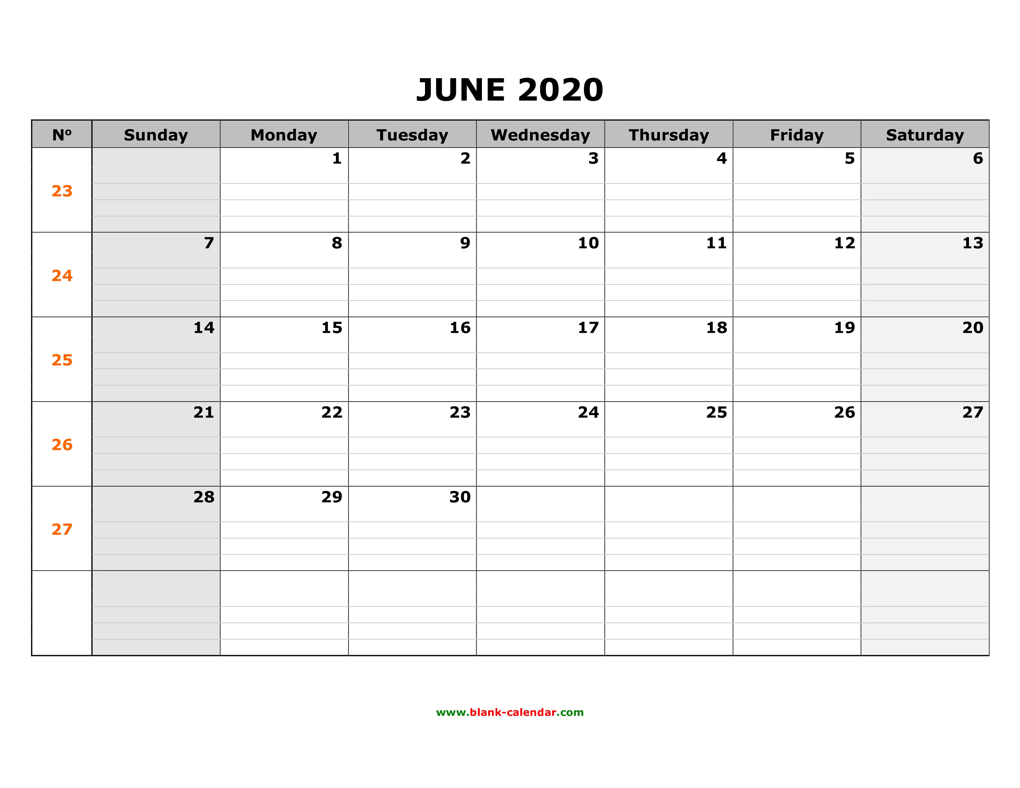 free download printable june 2020 calendar large box grid space for notes
