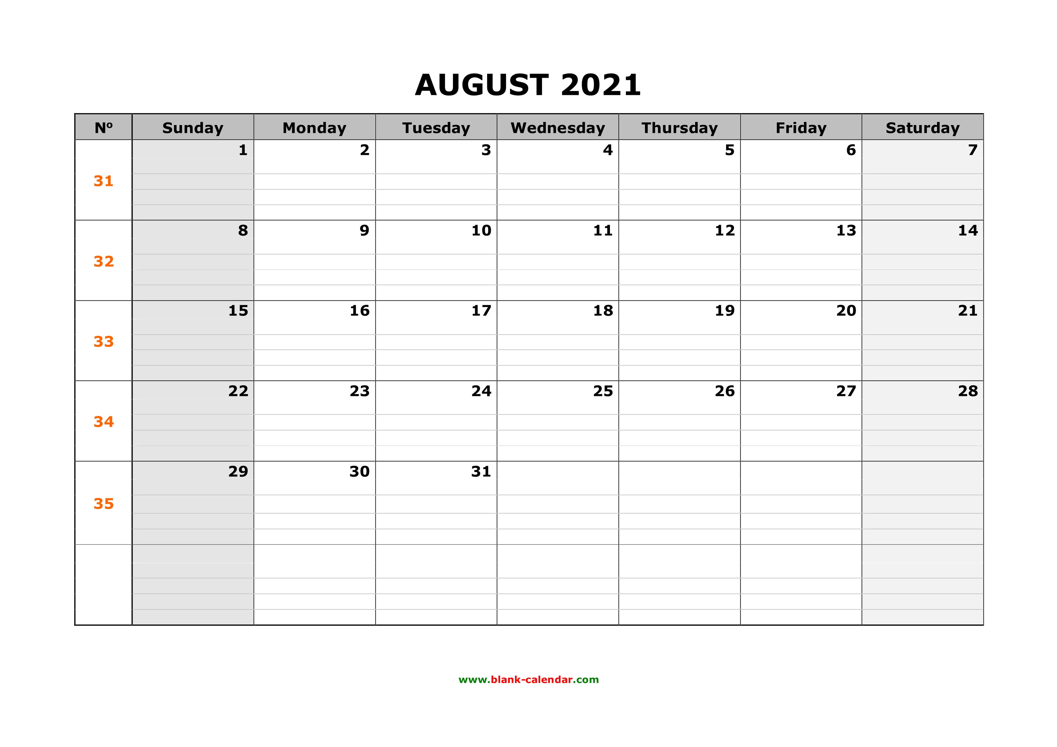 free download printable august 2021 calendar large box grid space for notes