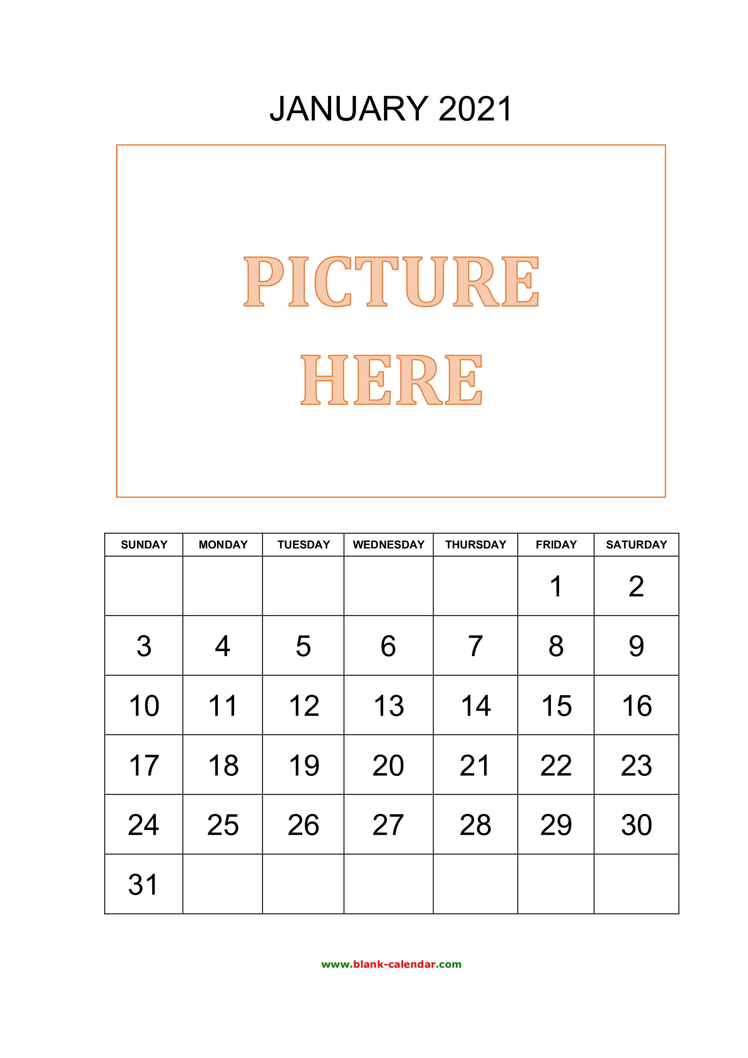 Free Download Printable January 2021 Calendar Pictures Can Be Placed At The Top
